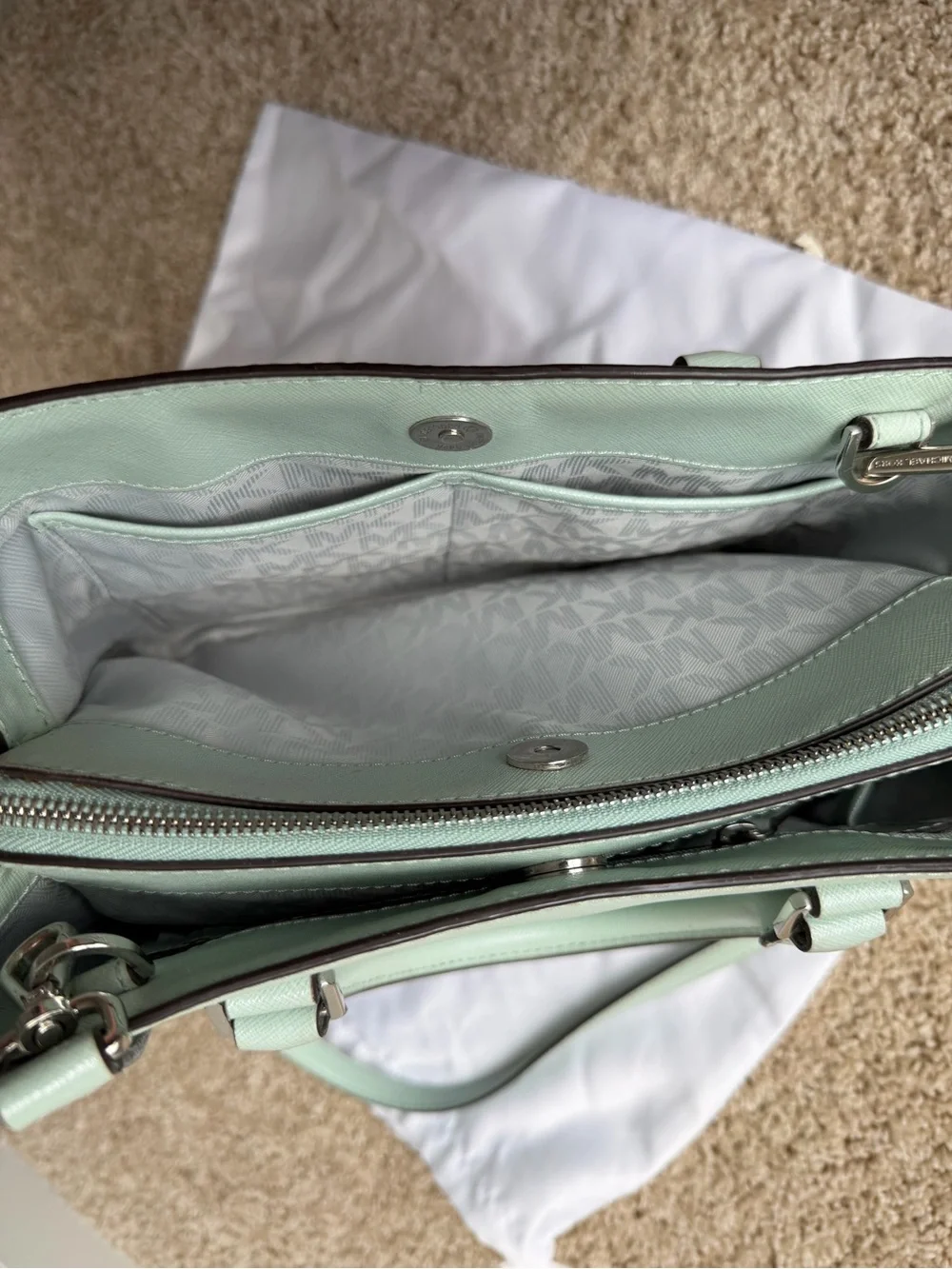 Michael Kors Mint Green Saffiano Satchel with Crossbody Strap